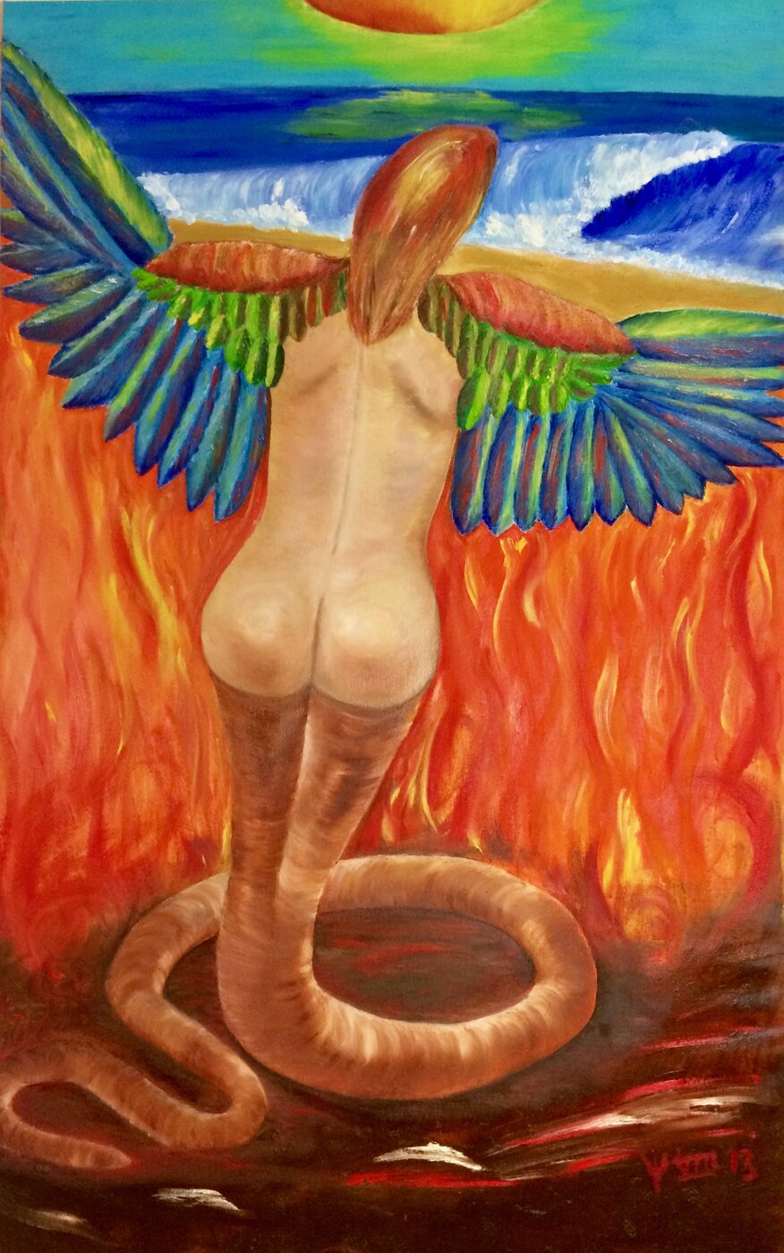Quetzacoatl, Huile sur toile, 100 × 150 cm