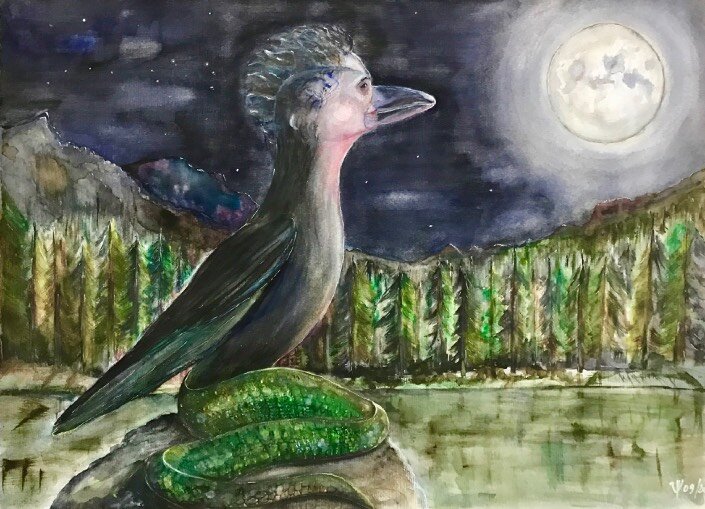Rêverie chamanique, Technique mixte sur carton, 42 × 30 cm
